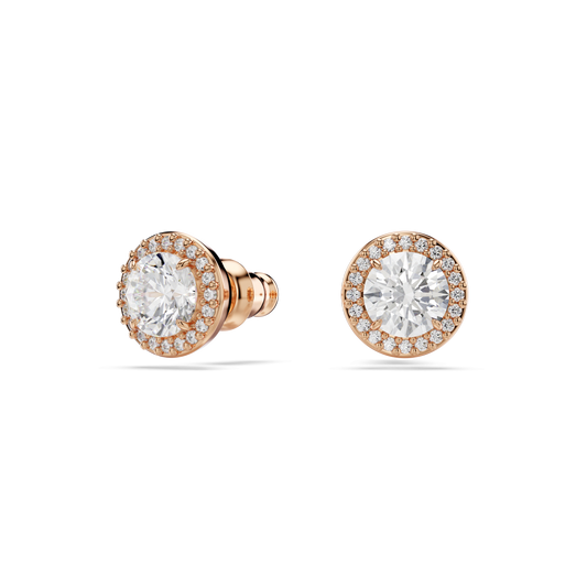 Una Angelic stud earrings, Round cut, Pavé, White, 18K rose gold finish