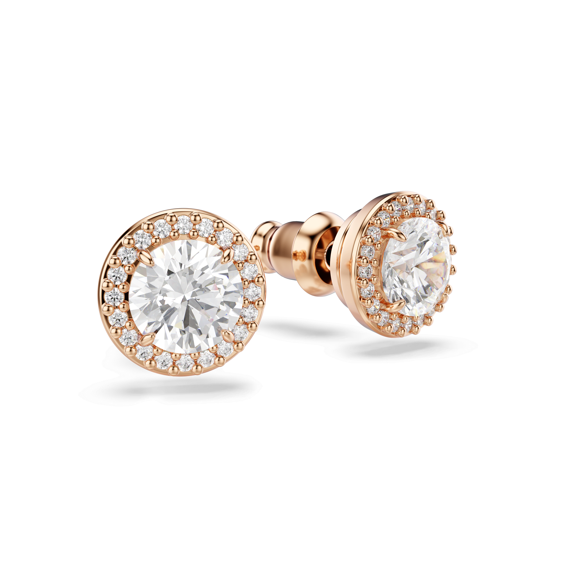 Una Angelic stud earrings, Round cut, Pavé, White, 18K rose gold finish
