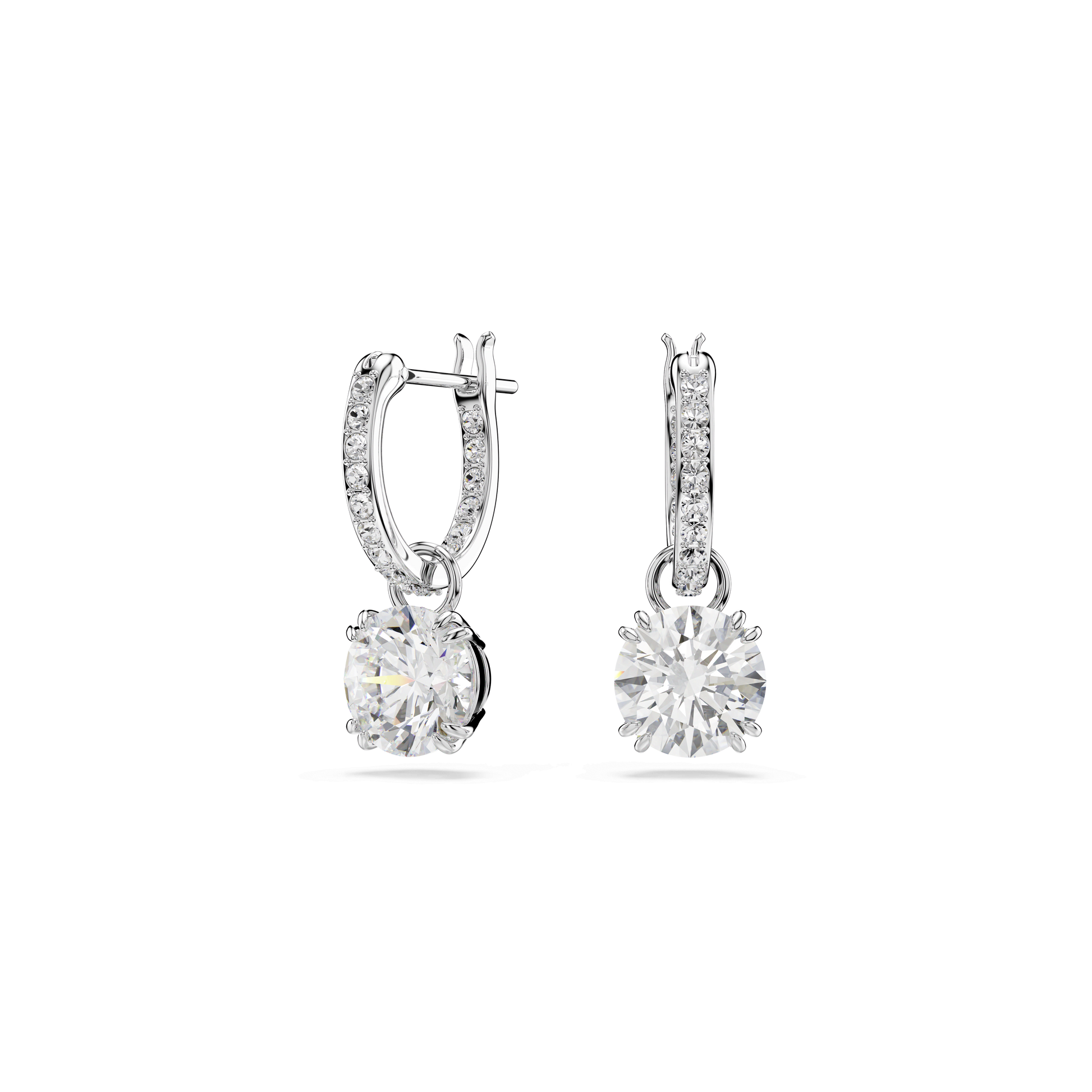 Stilla drop earrings, Round cut, White, Rhodium plated