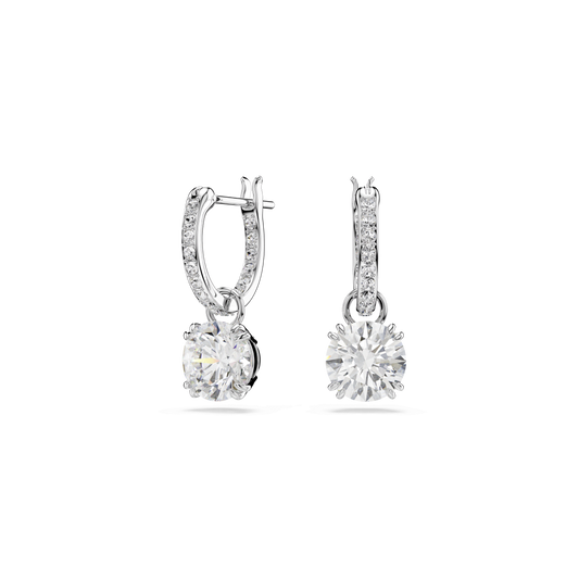 Stilla drop earrings, Round cut, White, Rhodium plated