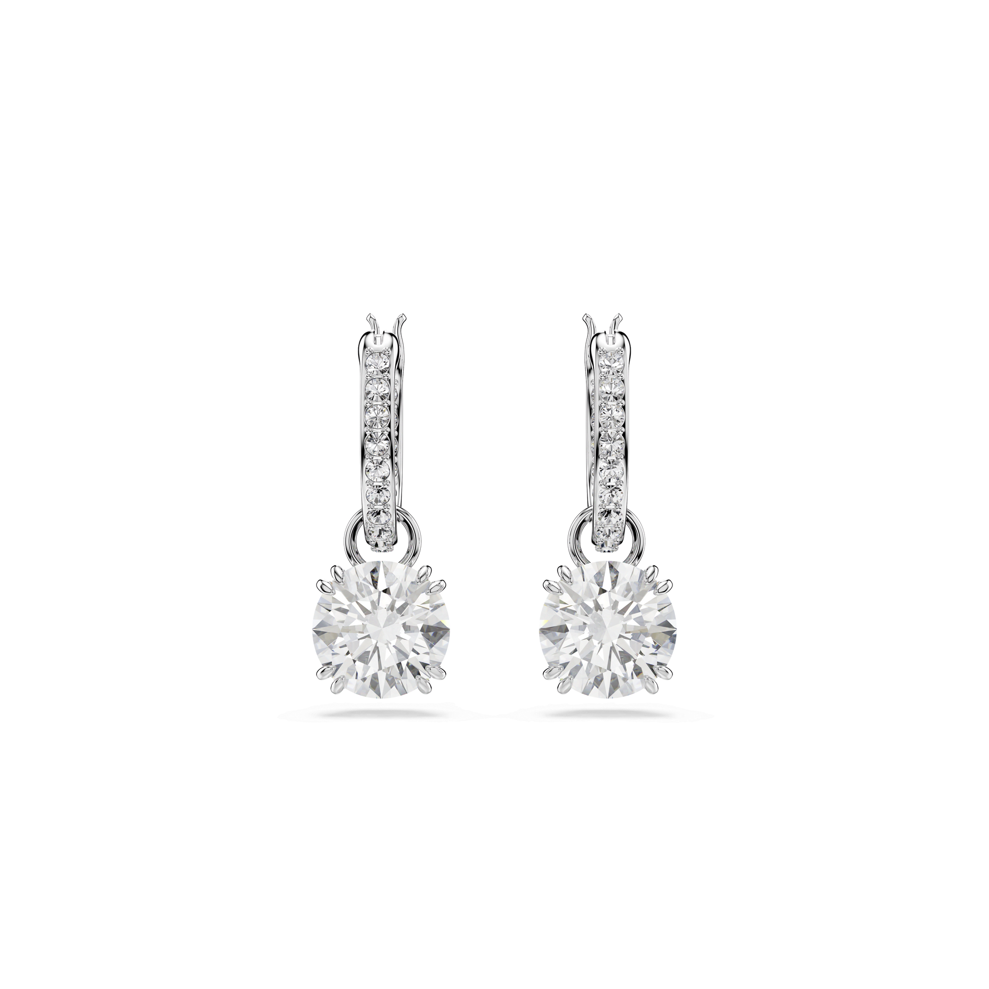Stilla drop earrings, Round cut, White, Rhodium plated