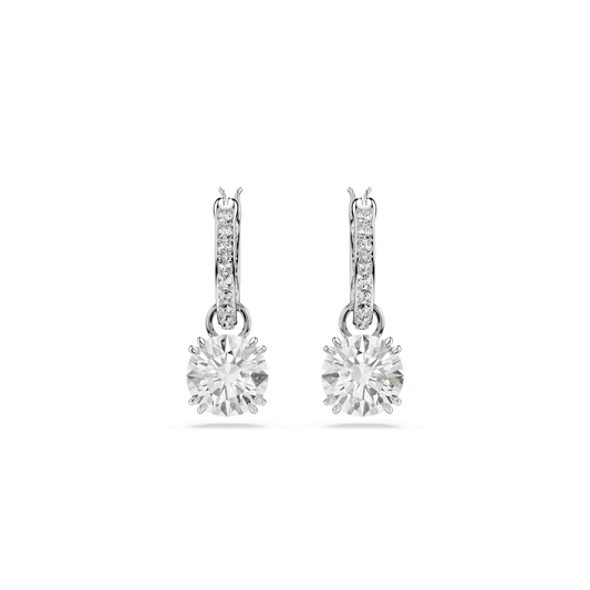 Stilla drop earrings, Round cut, White, Rhodium plated