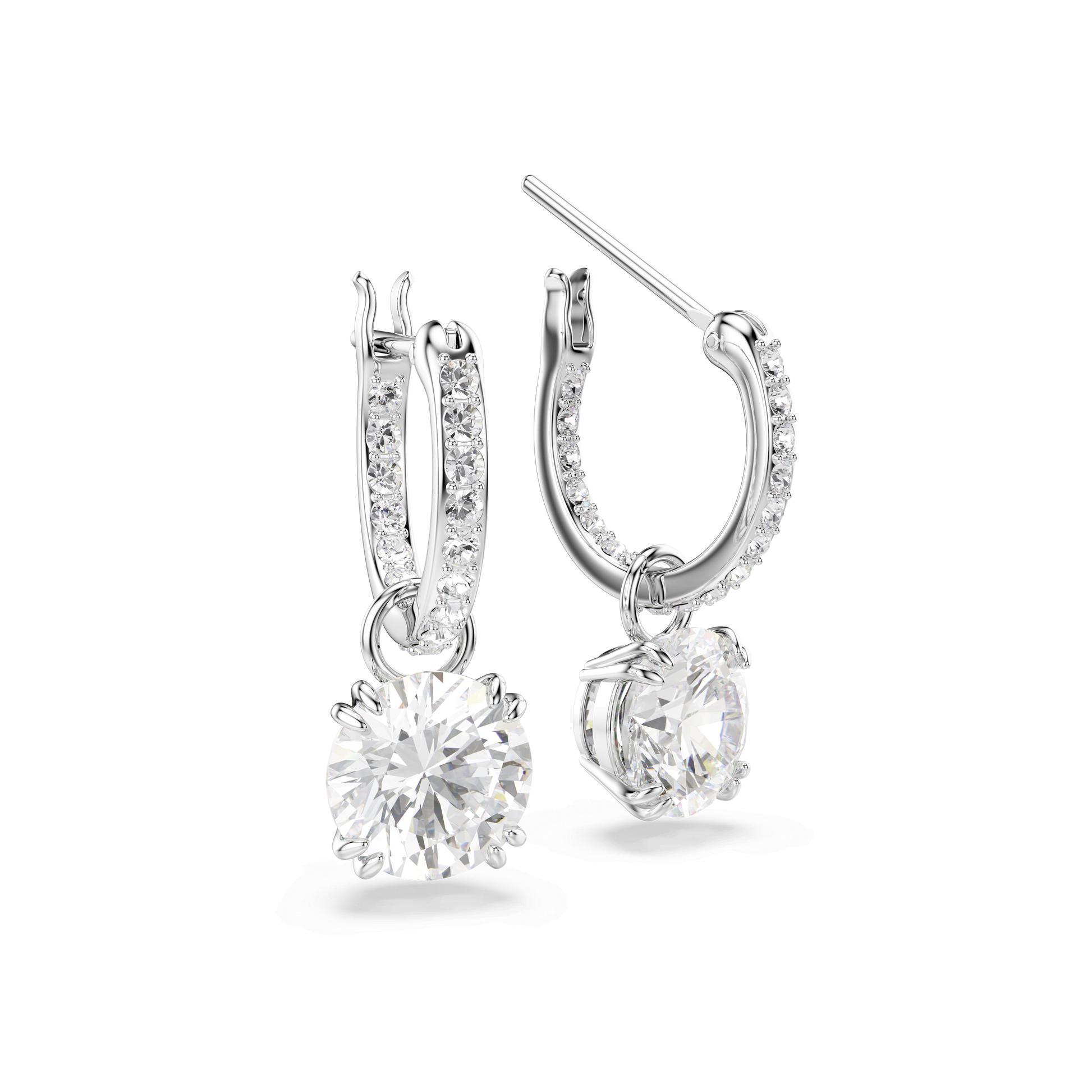Stilla drop earrings, Round cut, White, Rhodium plated