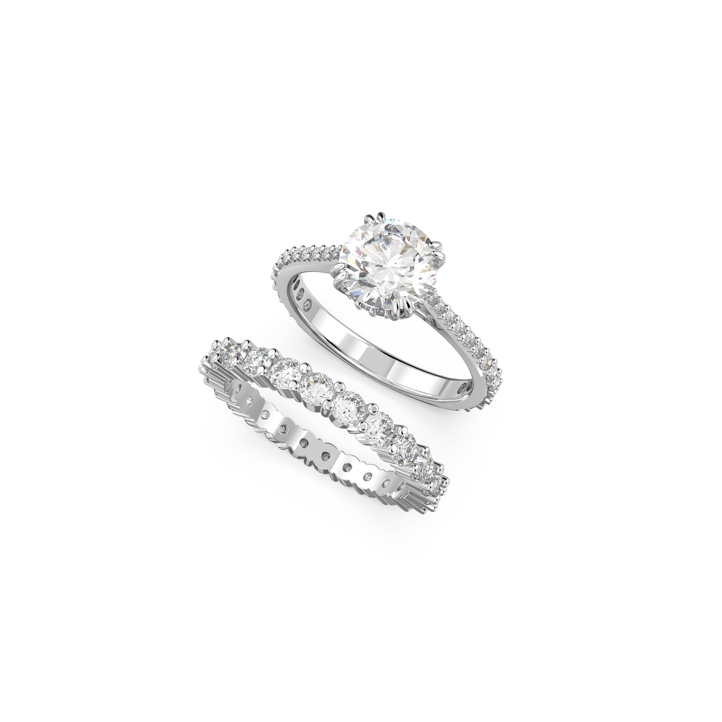 Swarovski Stilla ring, Set (2), Round cut, White, Rhodium plated
