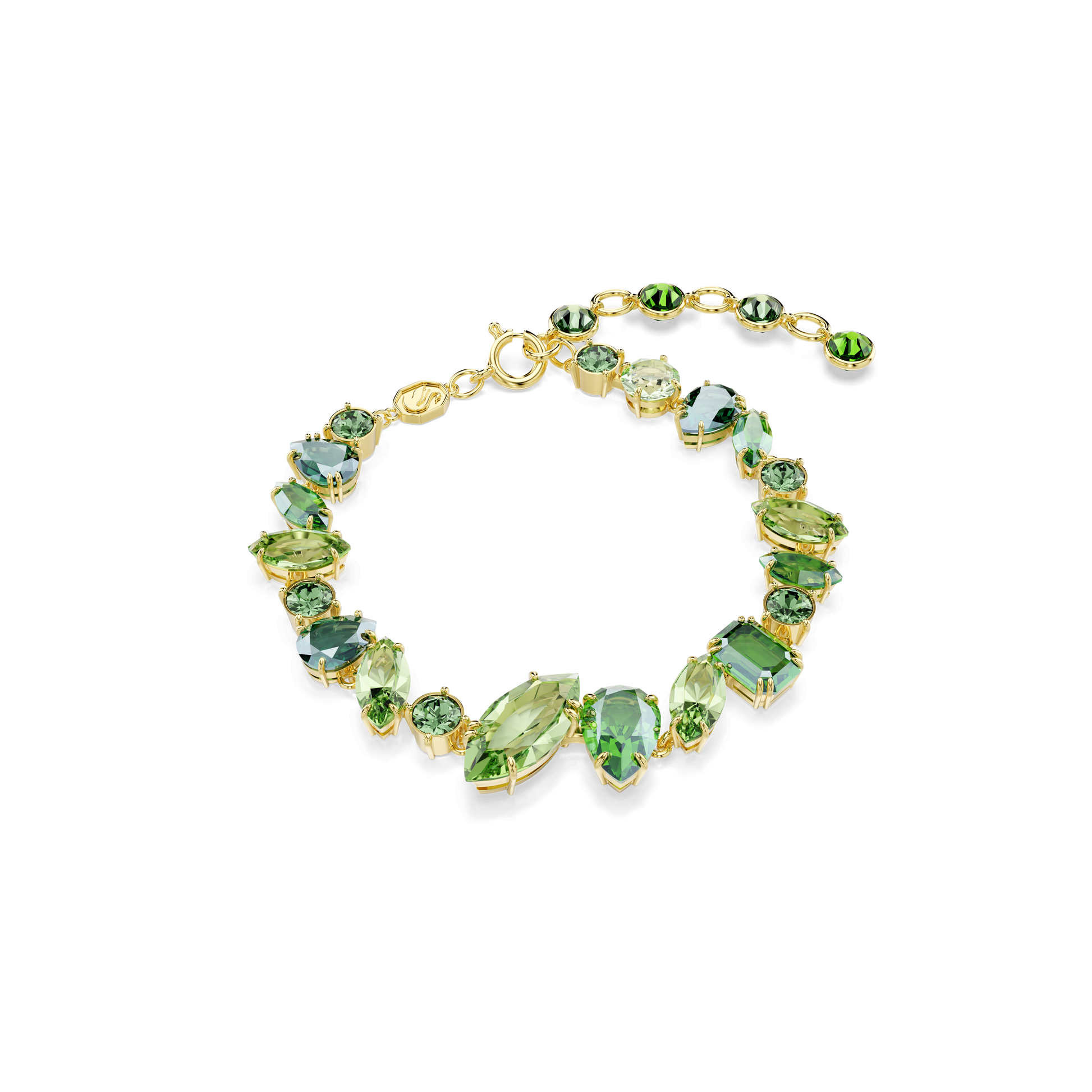 Gema bracelet, Mixed cuts, Green, 18K gold finish
