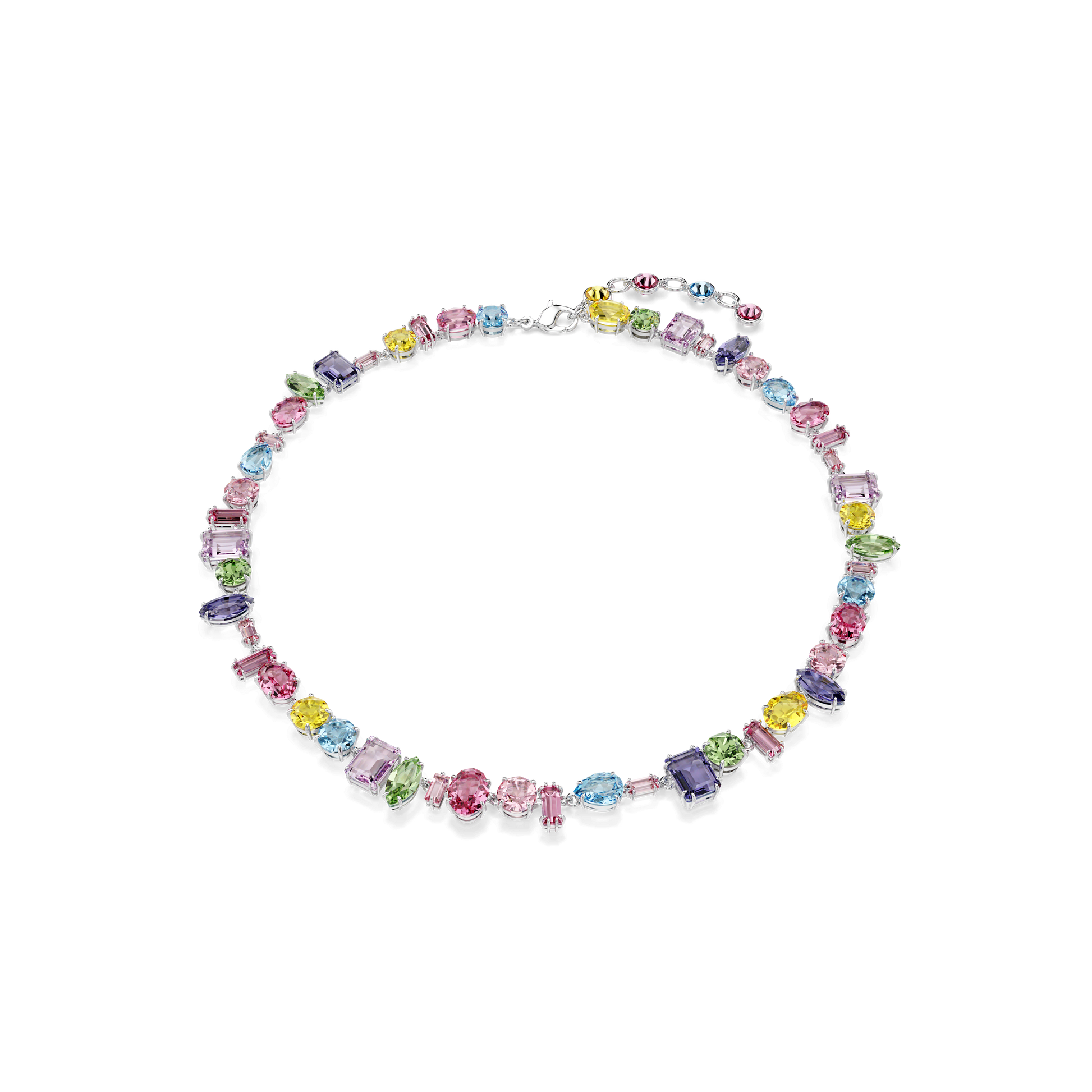 Gema necklace, Mixed cuts, Multicolored, Rhodium plated
