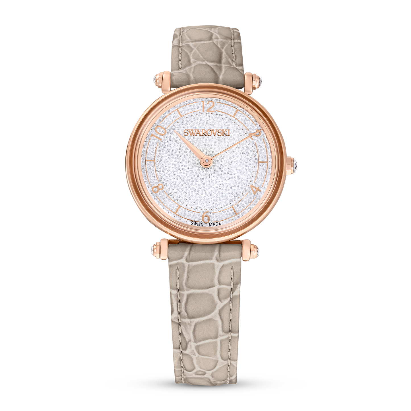 Swarovski Crystalline Wonder watch, Swiss Made, Leather strap, Beige, Rose gold-tone finish
