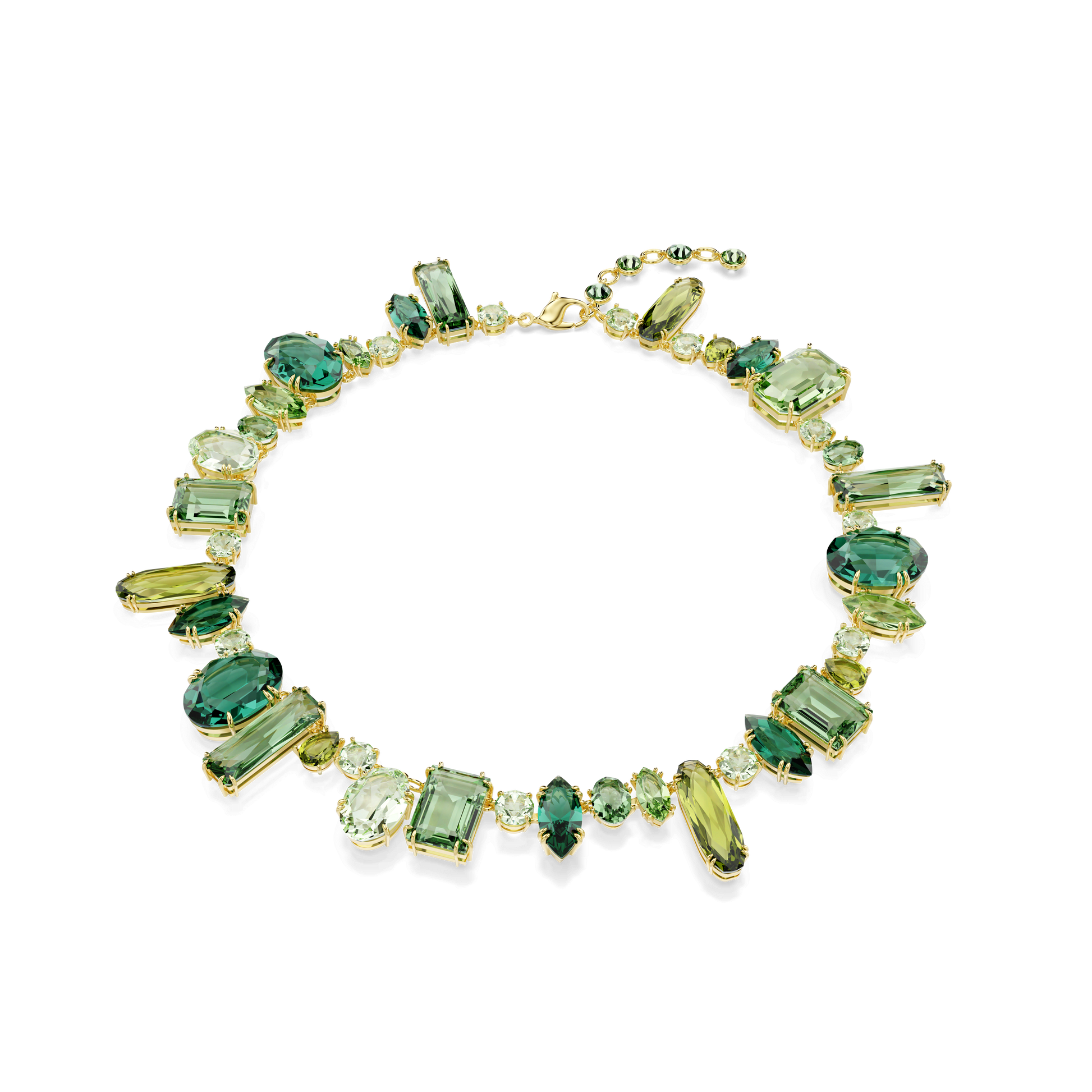 Gema necklace, Mixed cuts, Green, 18K gold finish