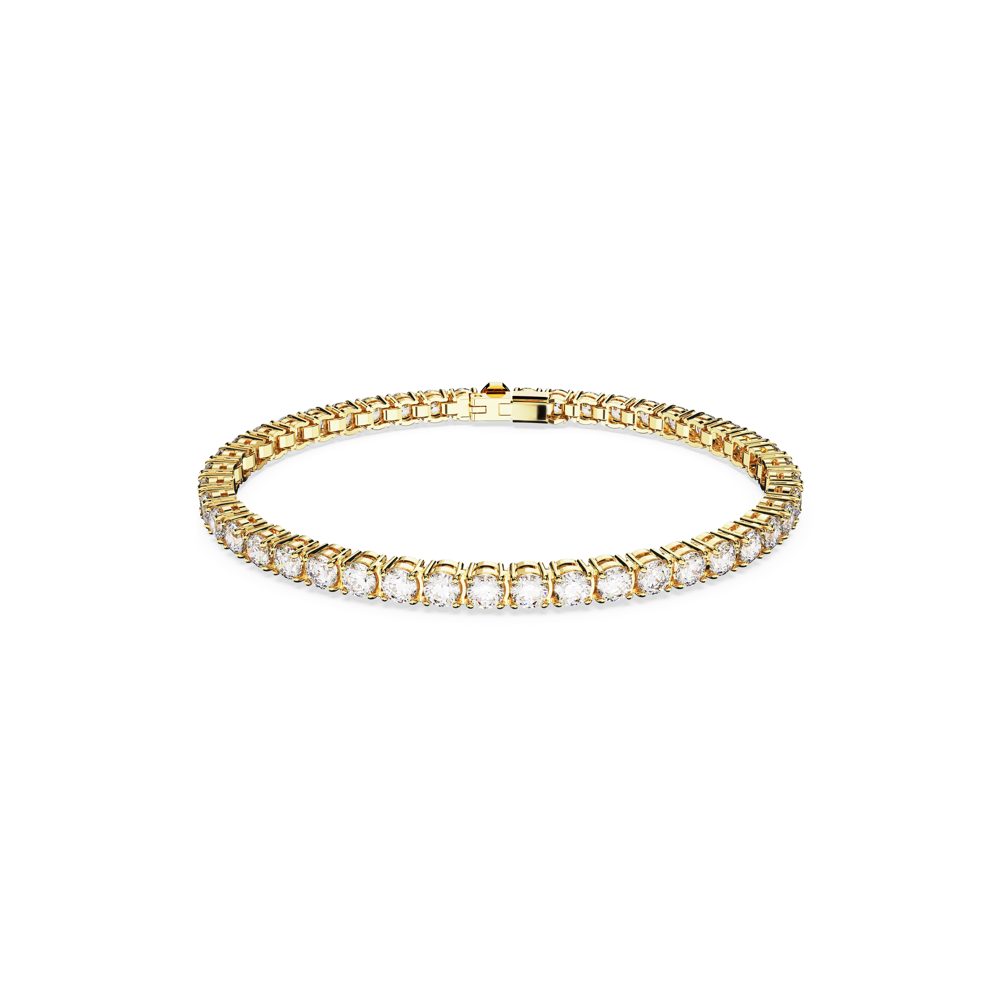 Matrix Tennis bracelet, Round cut, White, 18K gold finish