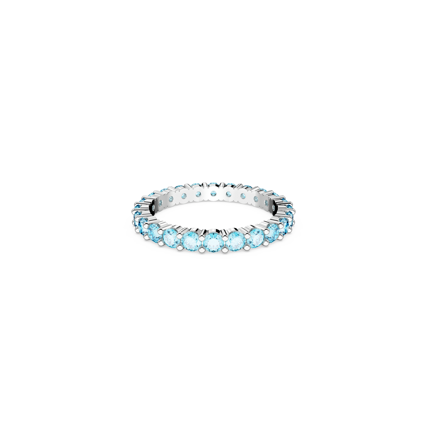Swarovski Matrix ring, Round cut, Blue, Rhodium plated