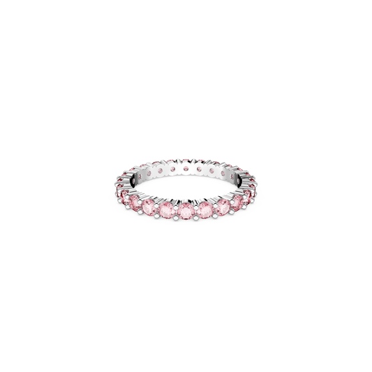 Swarovski Matrix ring, Round cut, Pink, Rhodium plated