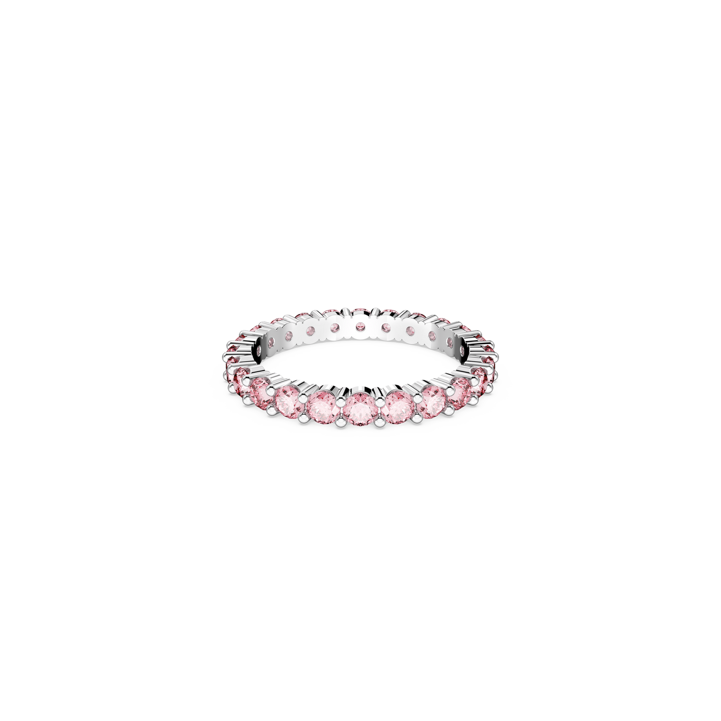 Swarovski Matrix ring, Round cut, Pink, Rhodium plated