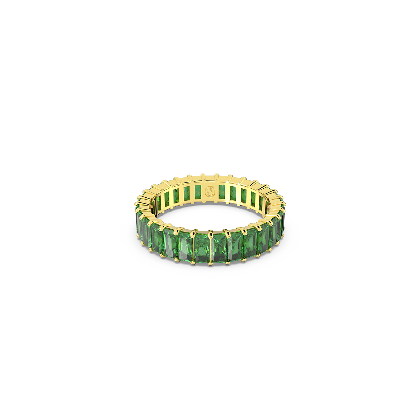 Swarovski Matrix ring, Baguette cut, Green, Gold-tone plated