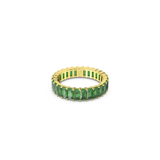 Swarovski Matrix ring, Baguette cut, Green, Gold-tone plated