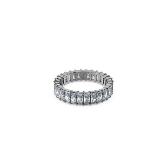 Swarovski Matrix ring, Baguette cut, Gray, Ruthenium plated