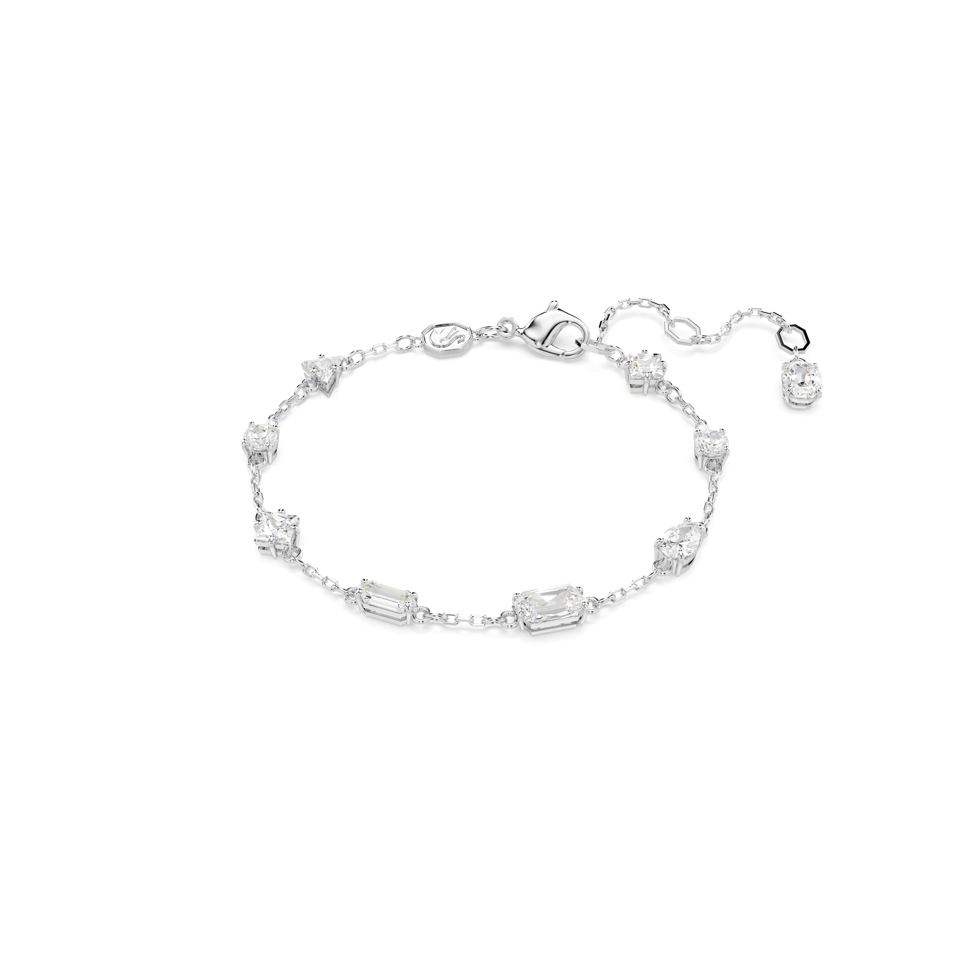 Mesmera bracelet, Mixed cuts, Scattered design, White, Rhodium plated
