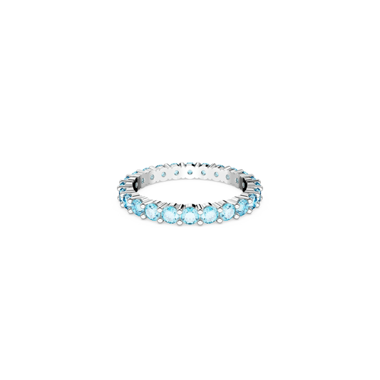 Swarovski Matrix ring, Round cut, Blue, Rhodium plated