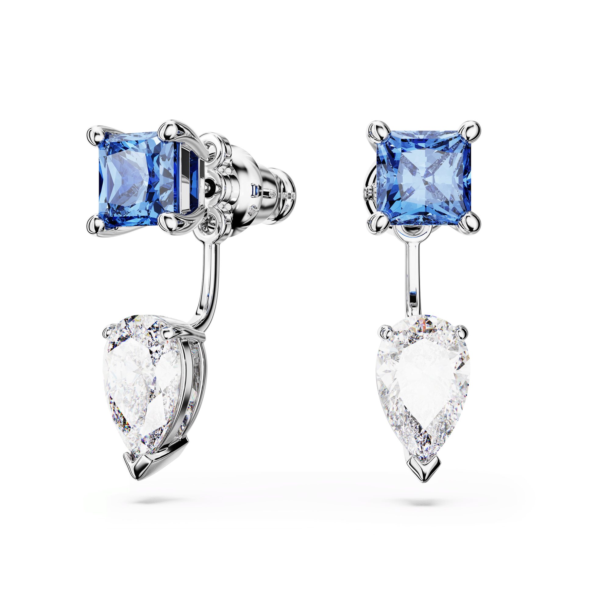 Mesmera earring jackets, Mixed cuts, Detachable, Blue, Rhodium plated