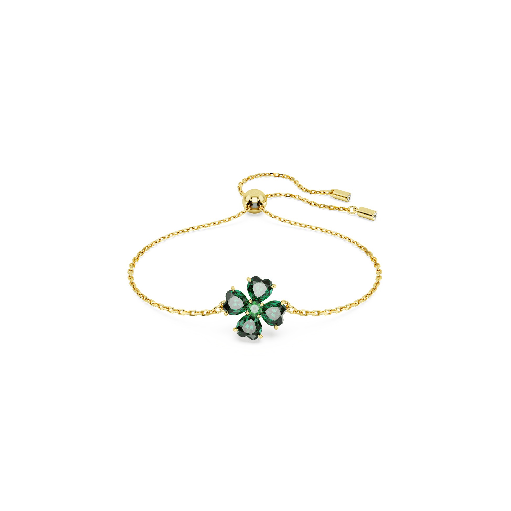 Idyllia bracelet, Mixed cuts, Clover, Green, 18K gold finish