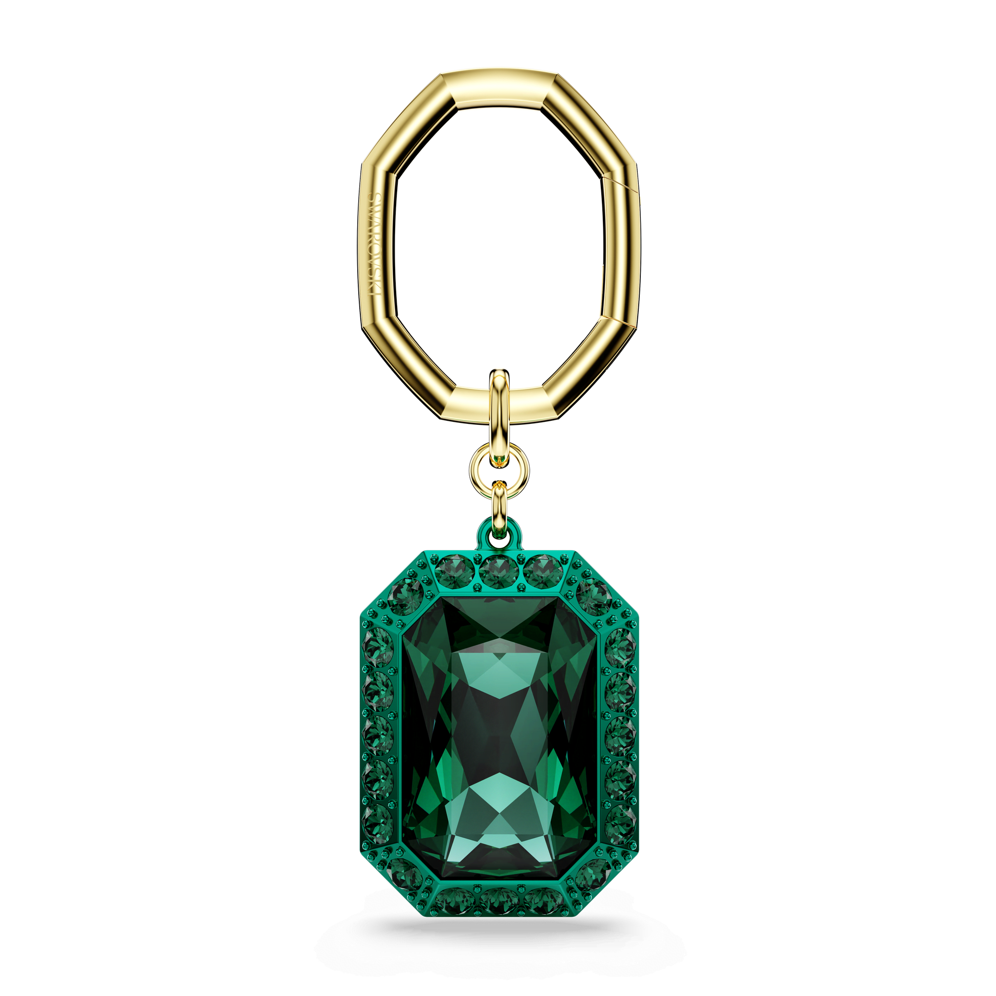 Key ring, Octagon cut, Green, Mixed metal finish
