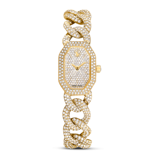 Dextera chain watch, Swiss Made, Crystal bracelet, Gold tone, Gold-tone finish