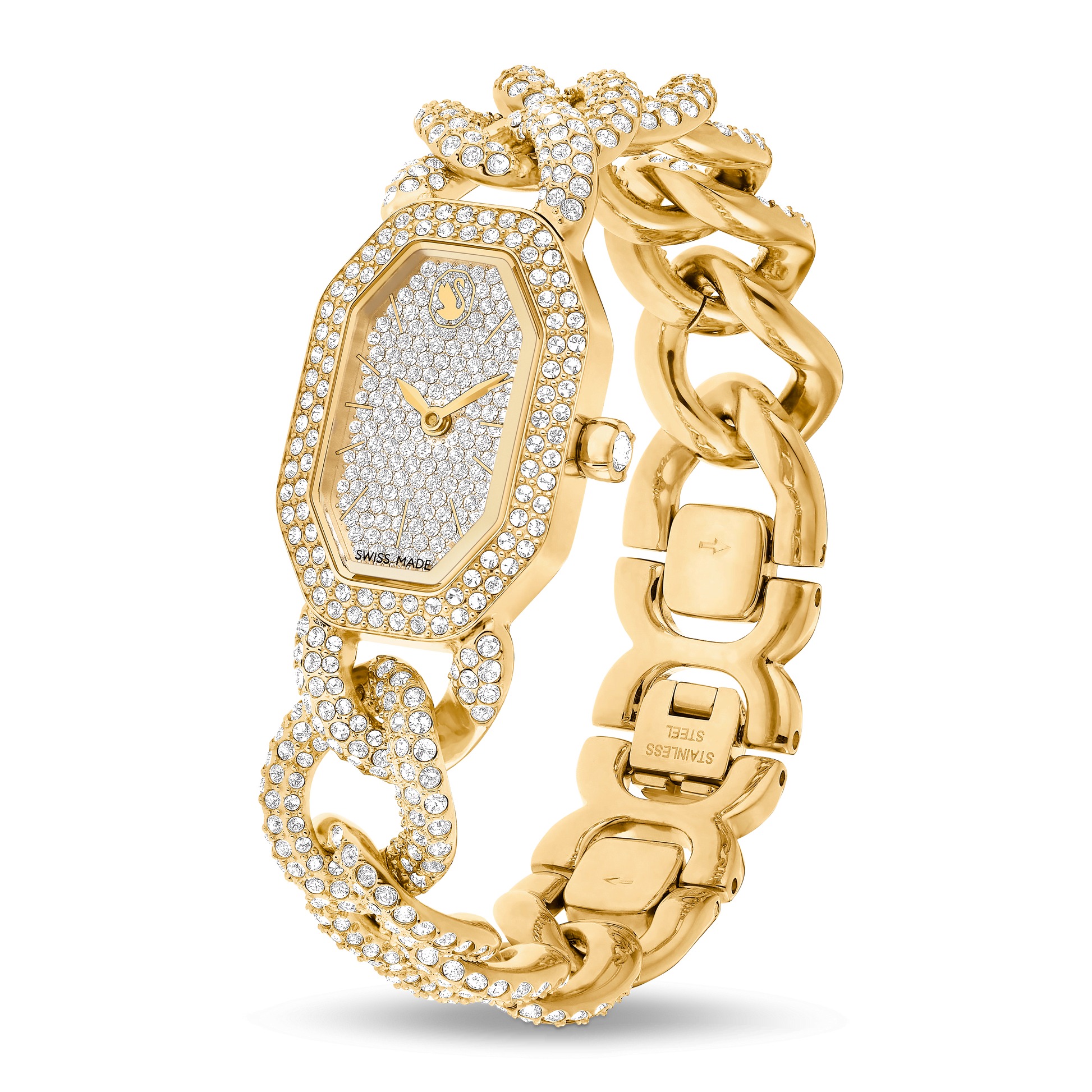 Dextera chain watch, Swiss Made, Crystal bracelet, Gold tone, Gold-tone finish