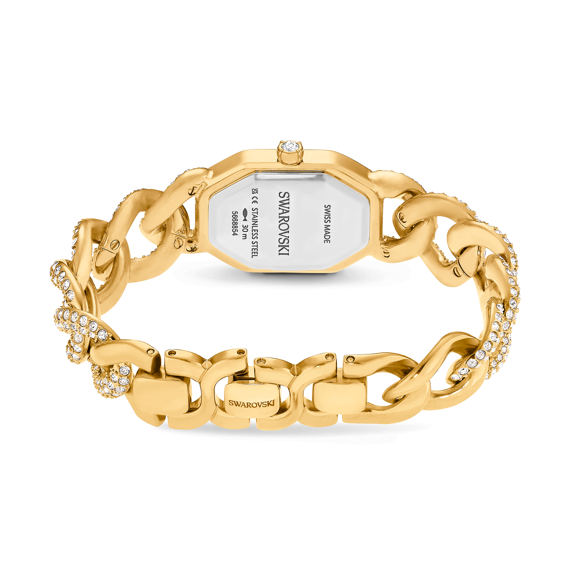 Dextera chain watch, Swiss Made, Crystal bracelet, Gold tone, Gold-tone finish