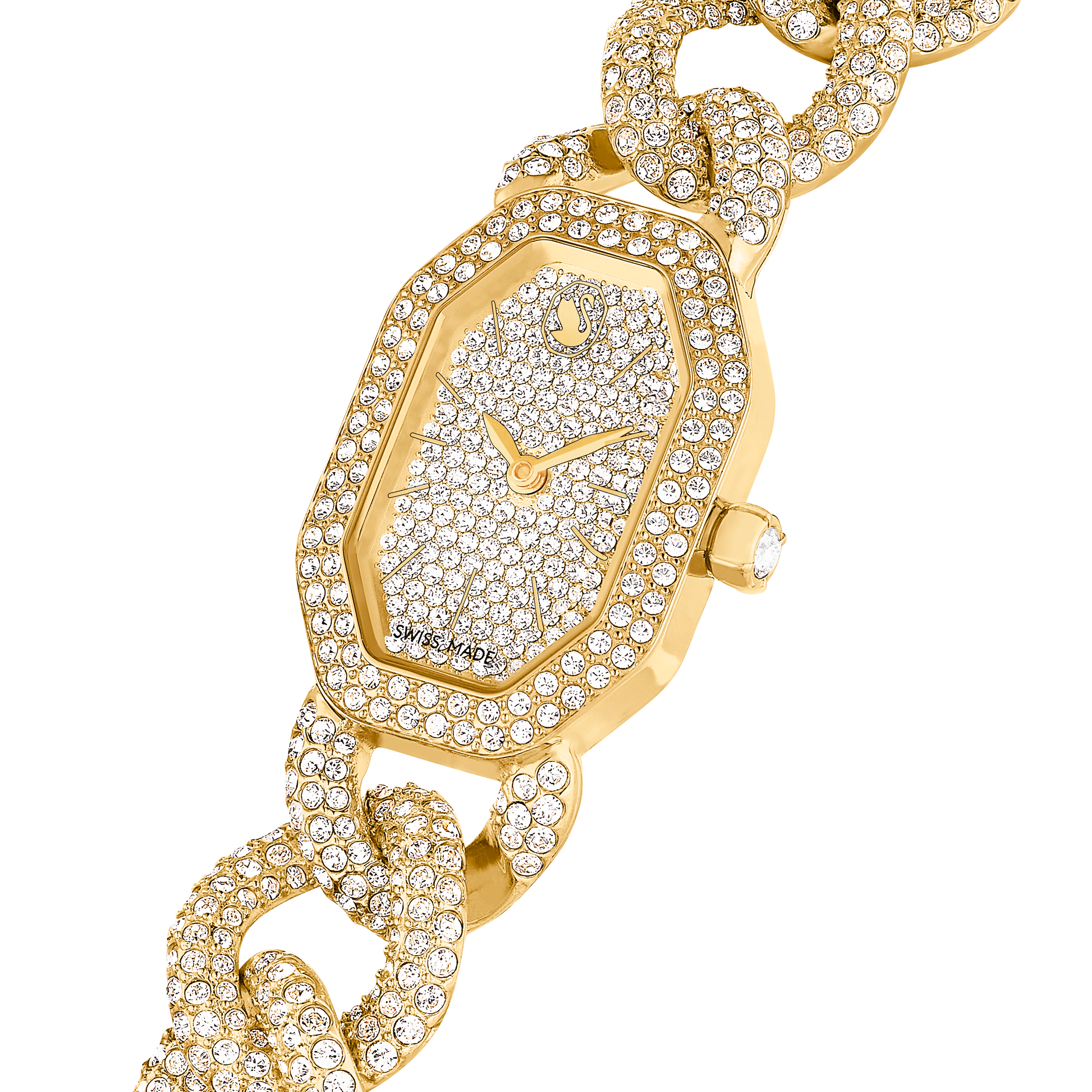 Dextera chain watch, Swiss Made, Crystal bracelet, Gold tone, Gold-tone finish
