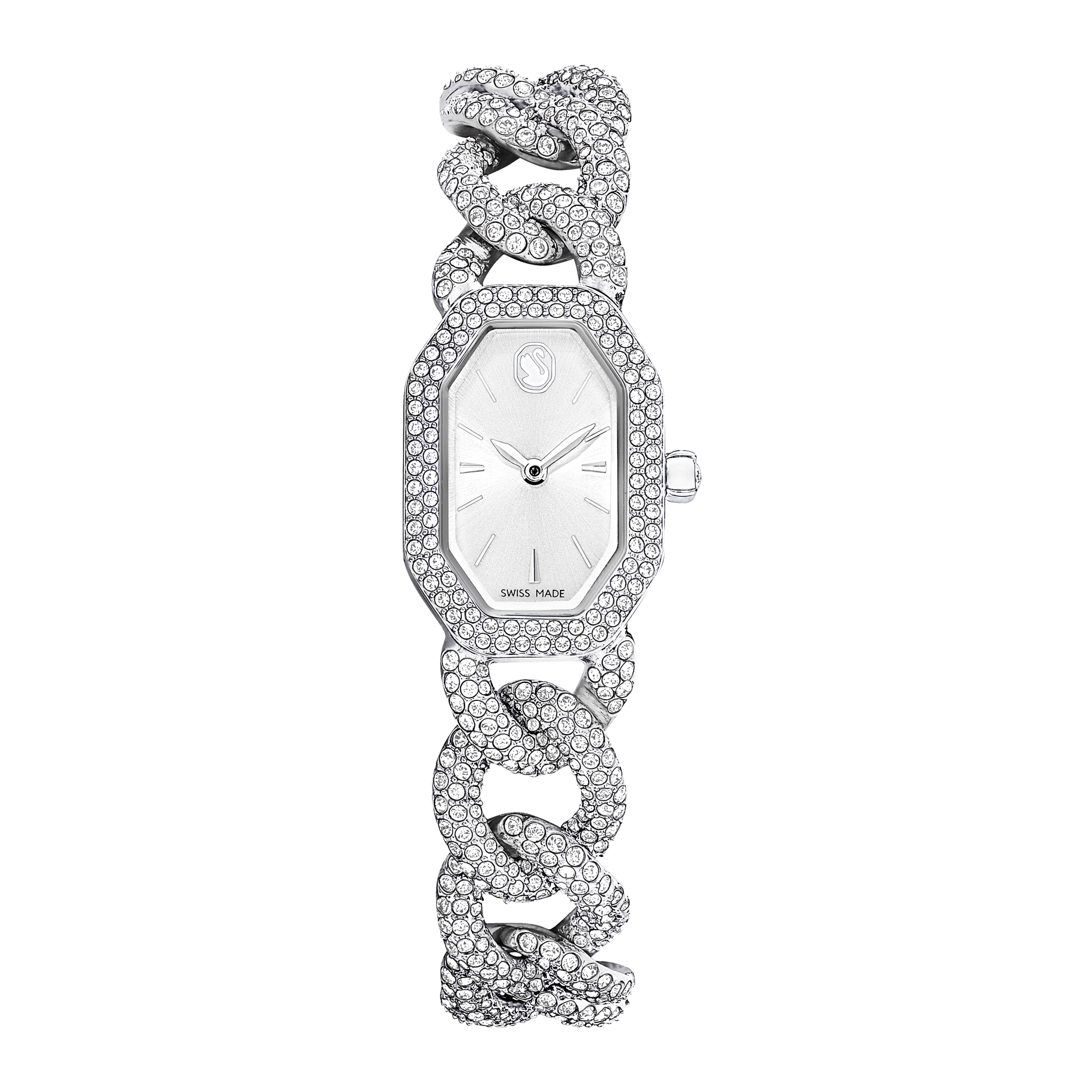 Dextera chain watch, Swiss Made, Crystal bracelet, Silver tone, Stainless Steel
