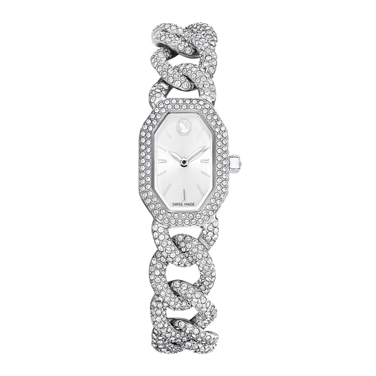 Dextera chain watch, Swiss Made, Crystal bracelet, Silver tone, Stainless Steel