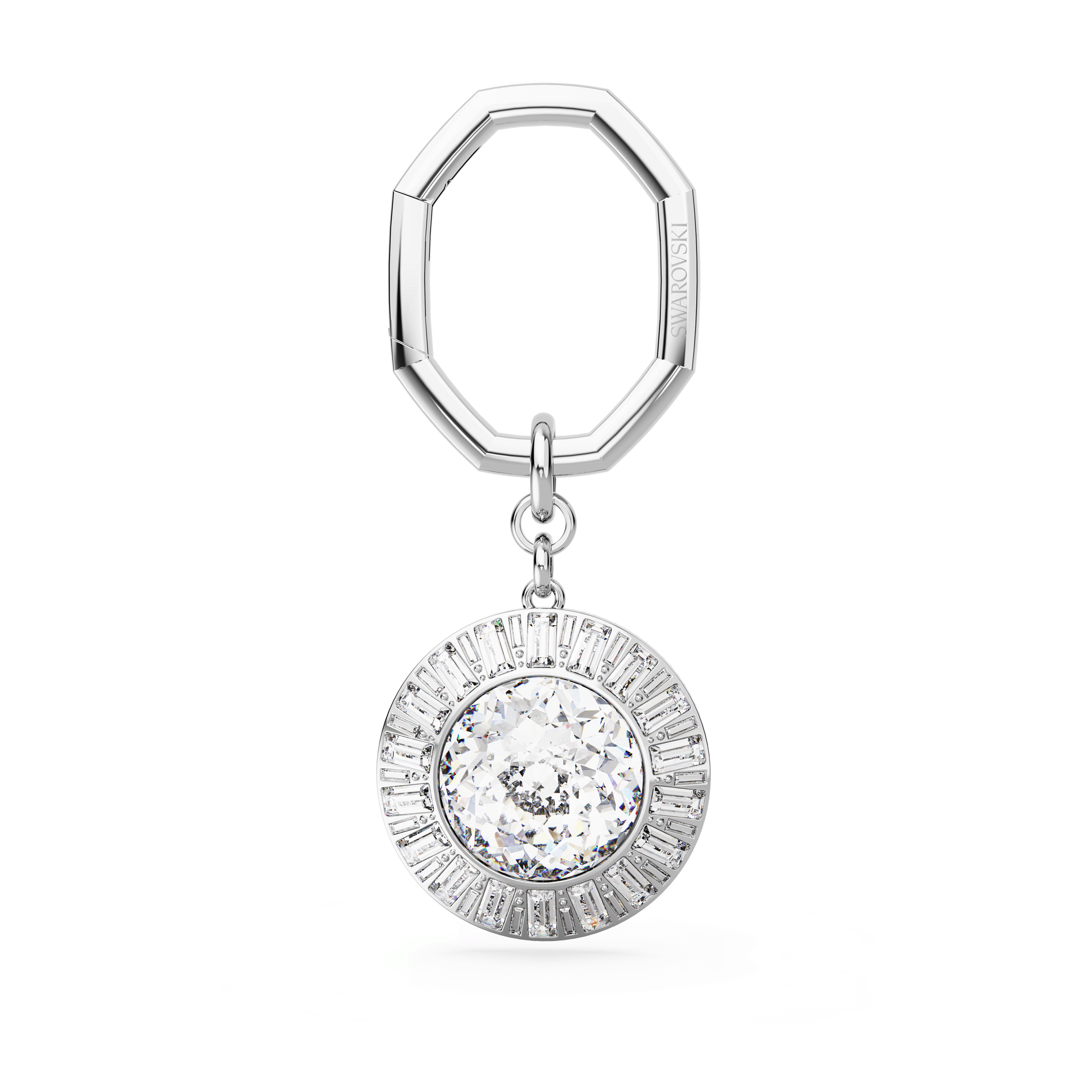 Key ring, Round cut, White, Rhodium plated