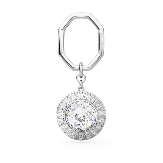 Key ring, Round cut, White, Rhodium plated