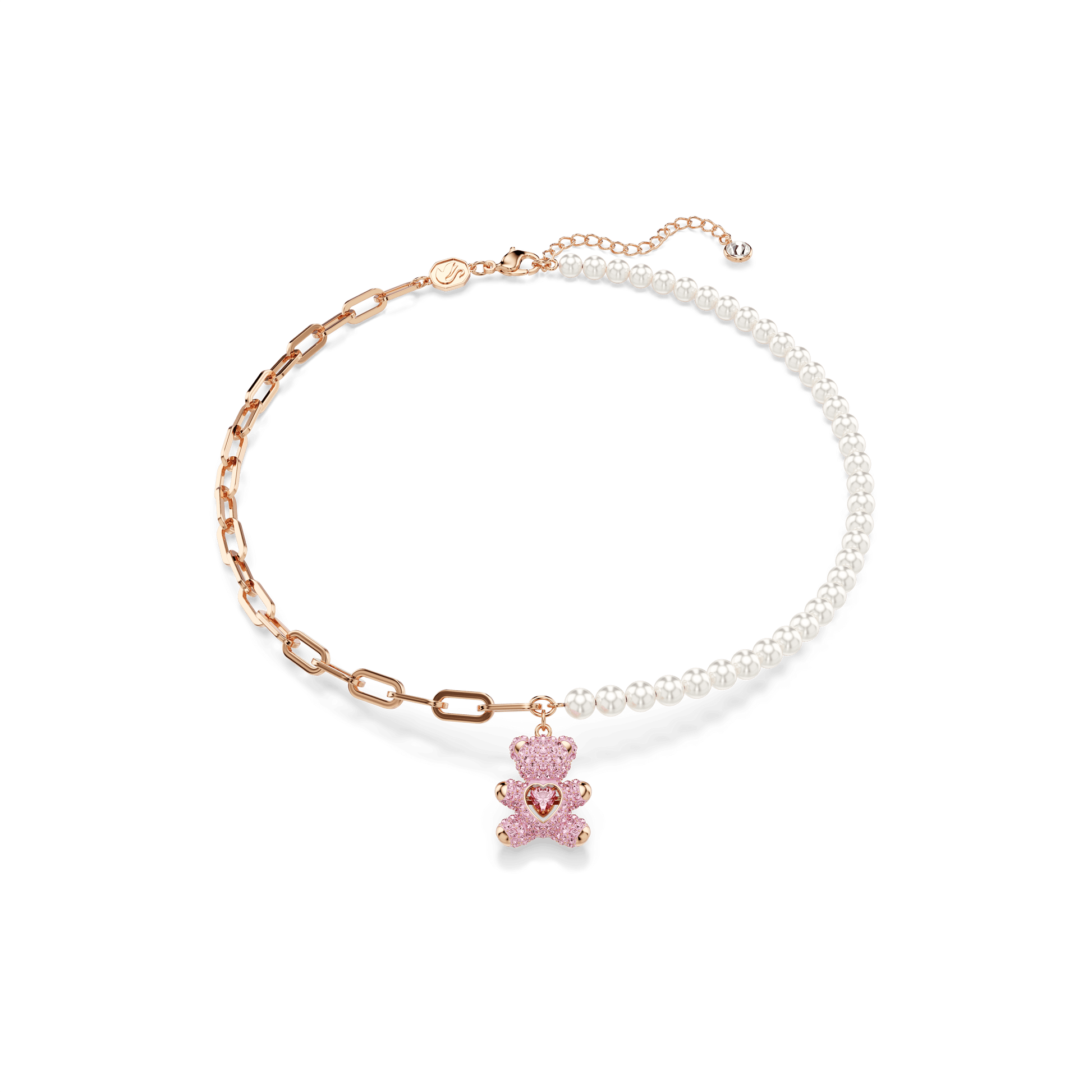Teddy pendant, Crystal pearl, Bear, Pink, 18K rose gold finish