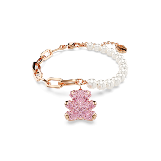Teddy bracelet, Crystal pearl, Bear, Pink, 18K rose gold finish