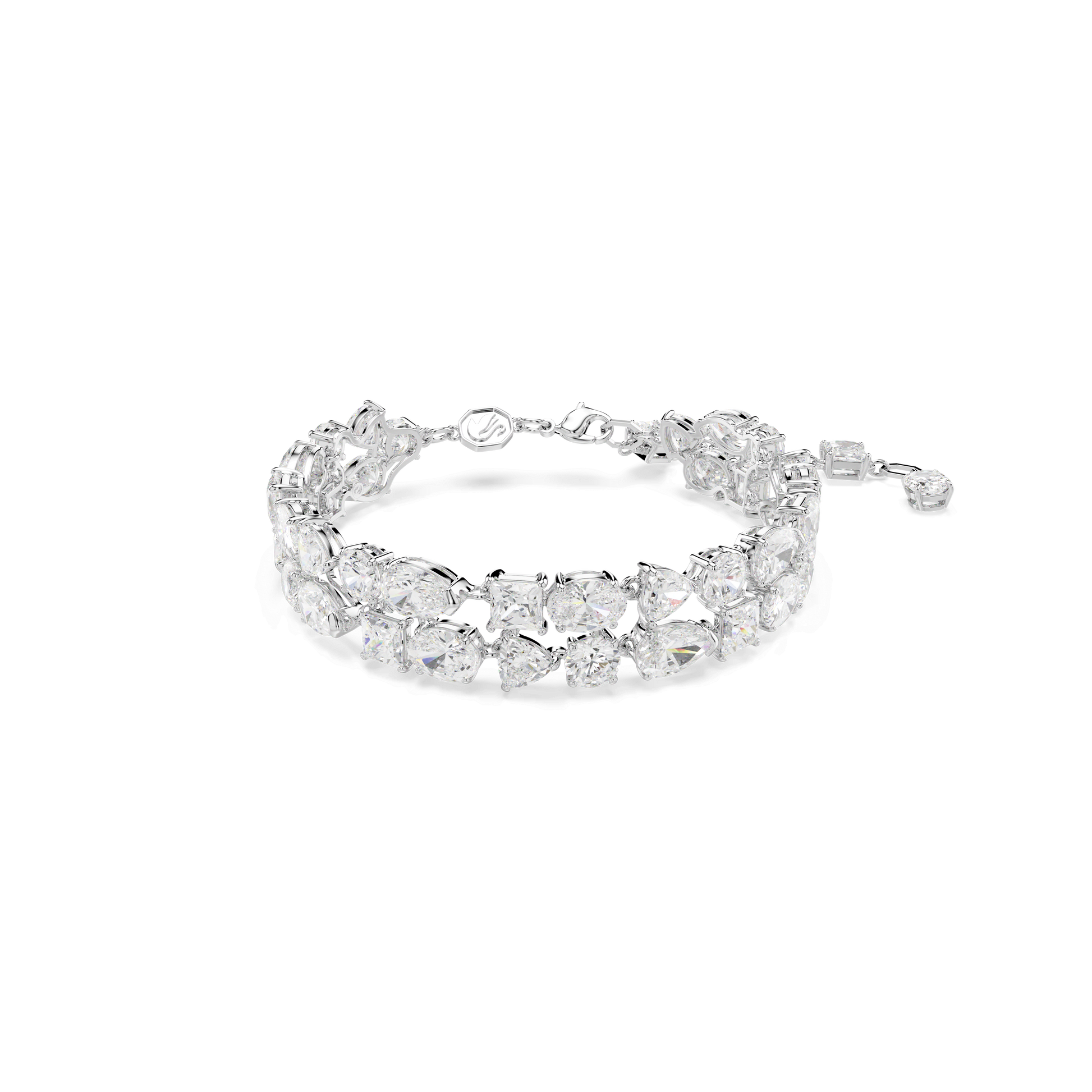 Mesmera bracelet, Mixed cuts, White, Rhodium plated