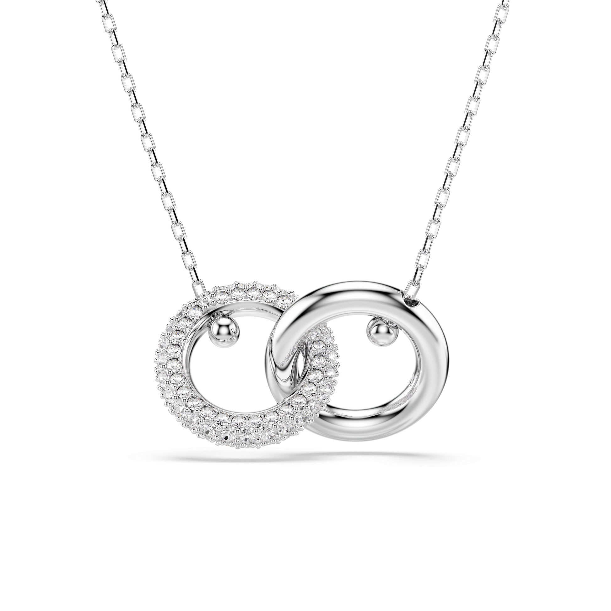 Dextera pendant, Interlocking loop, White, Rhodium plated