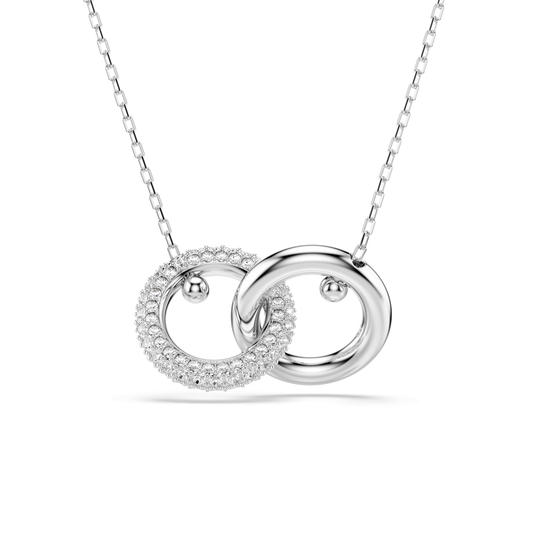 Dextera pendant, Interlocking loop, White, Rhodium plated