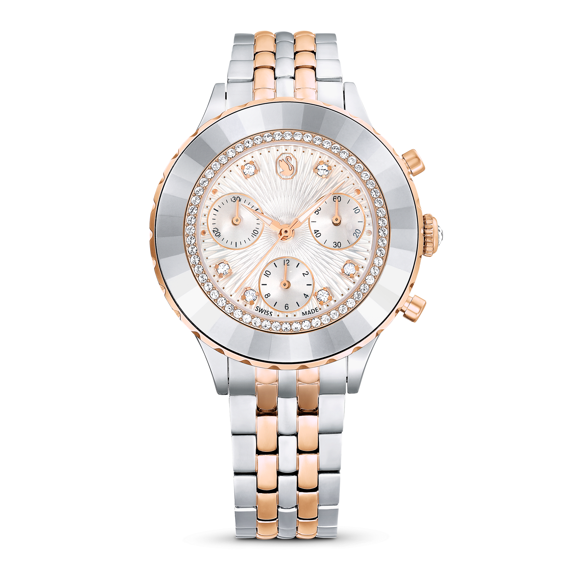 Octea chrono watch, Swiss Made, Metal bracelet, Rose gold tone, Mixed metal finish