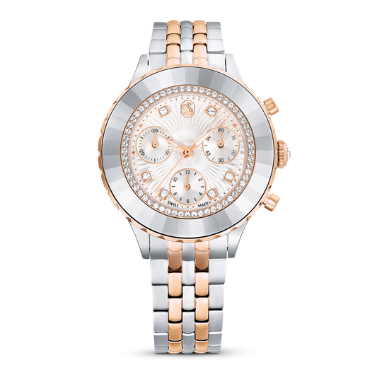 Octea chrono watch, Swiss Made, Metal bracelet, Rose gold tone, Mixed metal finish