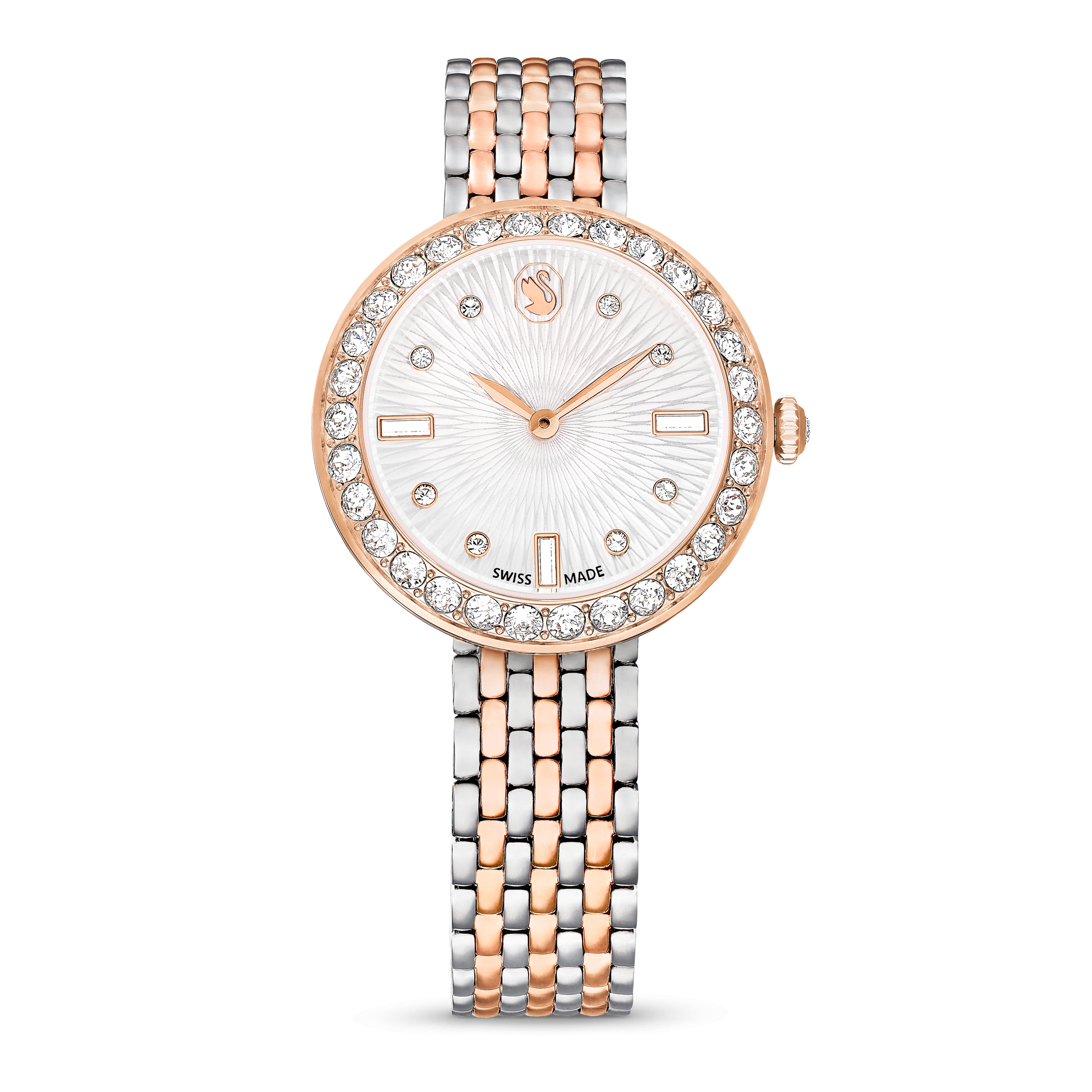 Matrix tennis 7-link watch, Swiss Made, Metal bracelet, Rose gold tone, Mixed metal finish