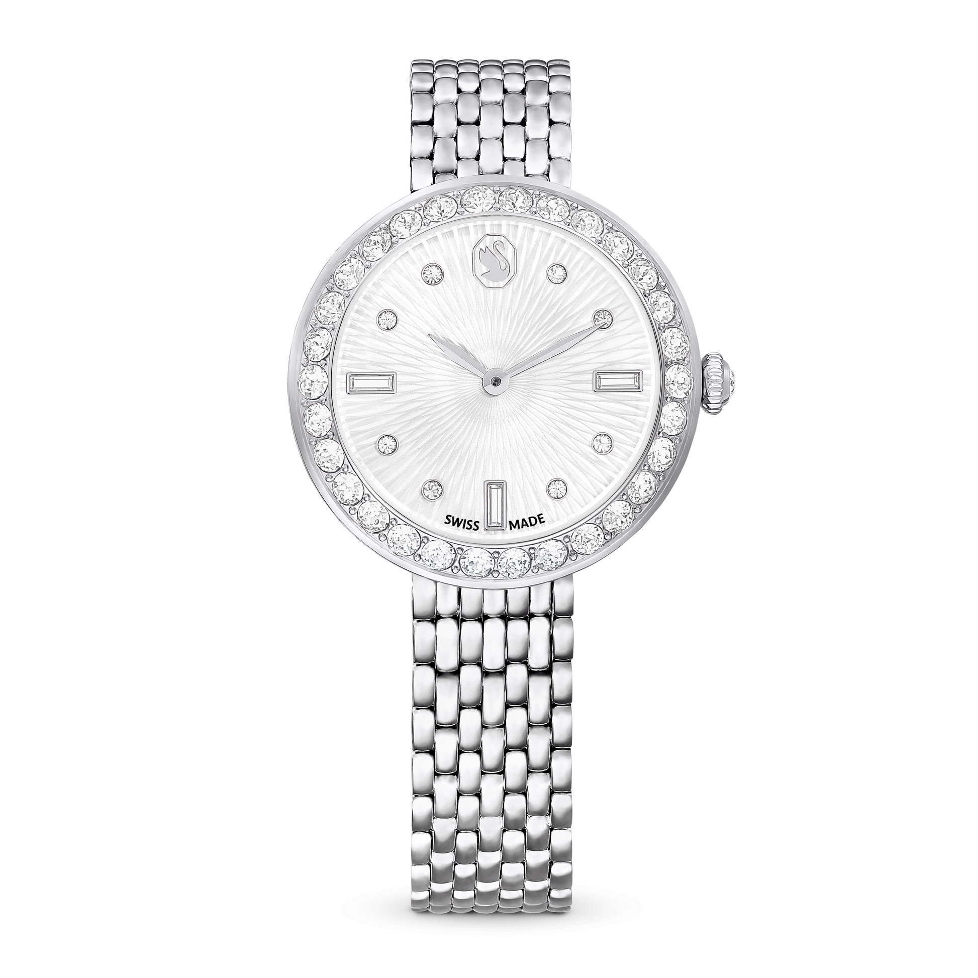 Matrix tennis 7-link watch, Swiss Made, Metal bracelet, Silver tone, Stainless steel