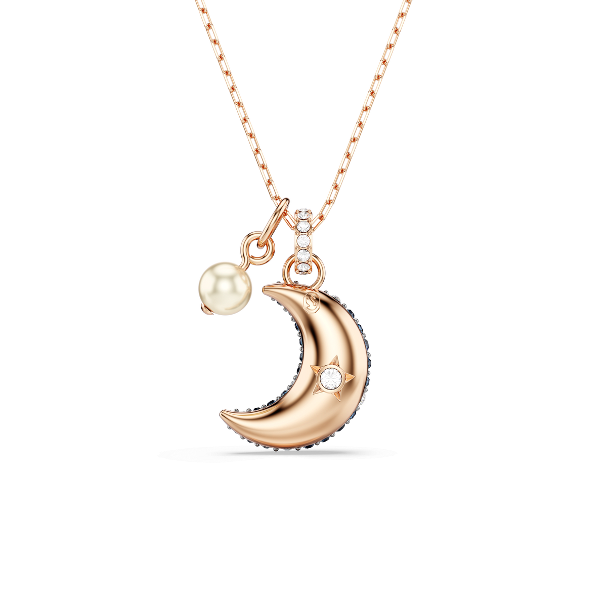 Sublima pendant, Crystal pearl, Moon, Multicolored, 18K rose gold finish