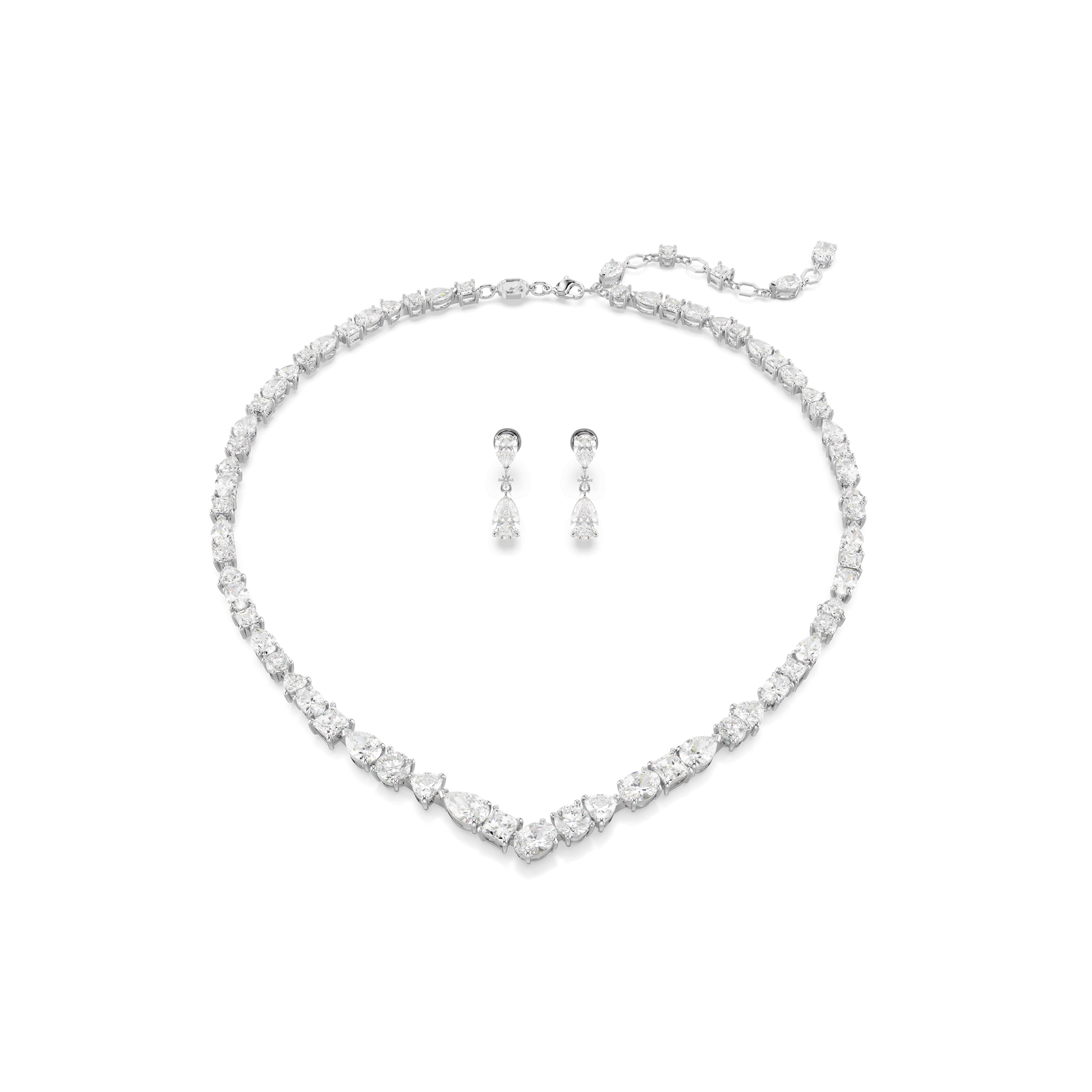 Mesmera set, Mixed cuts, White, Rhodium plated