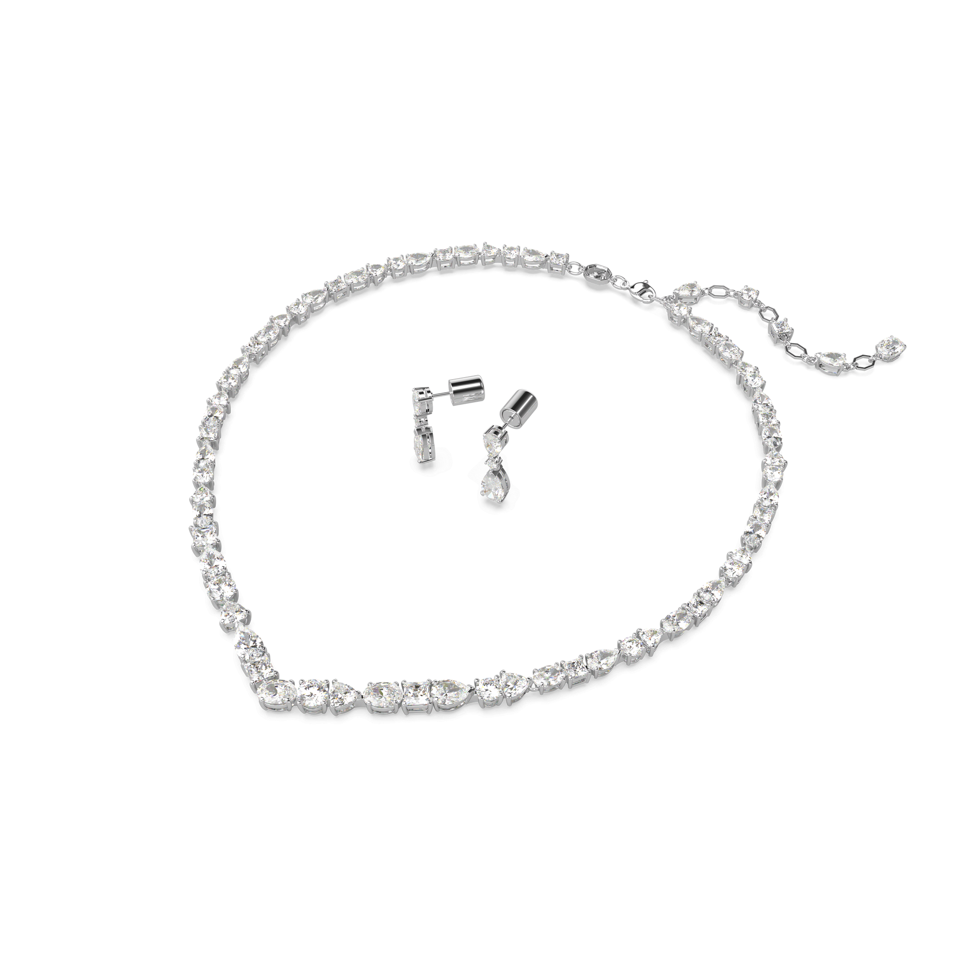 Mesmera set, Mixed cuts, White, Rhodium plated