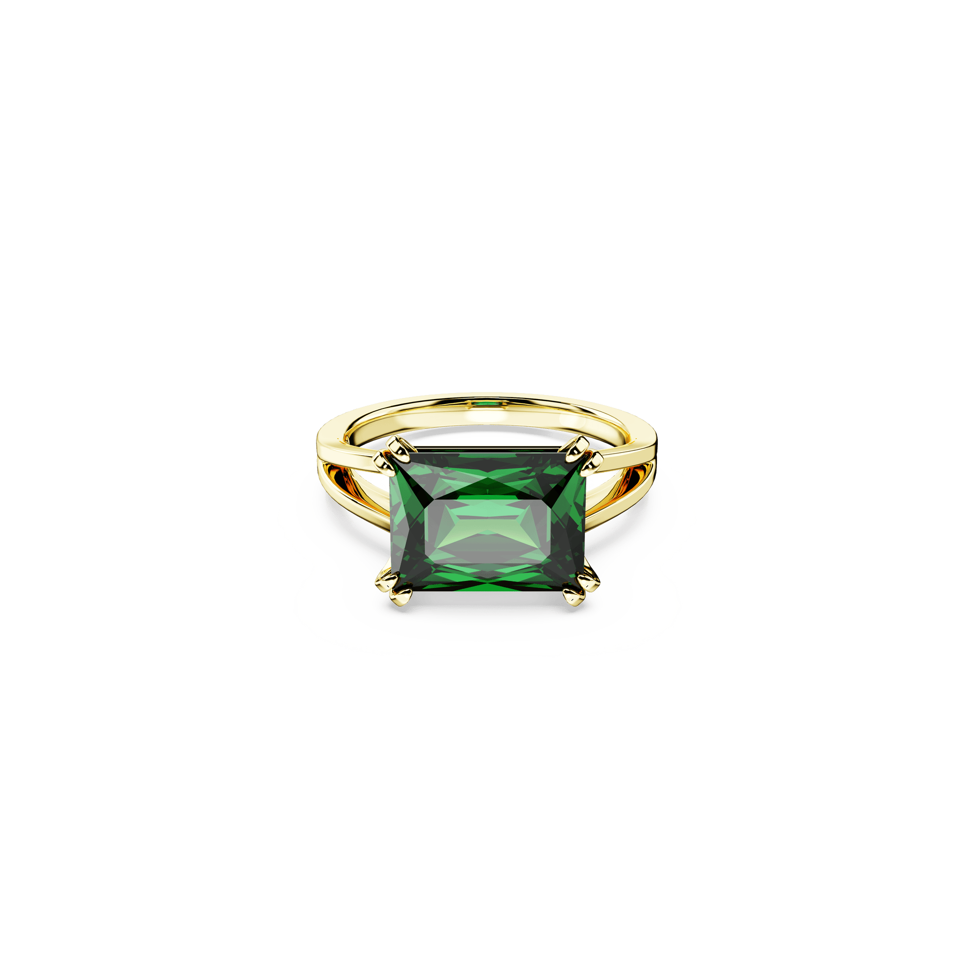 Stilla cocktail ring, Rectangular cut, Green, 18K gold finish
