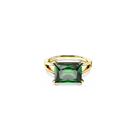 Stilla cocktail ring, Rectangular cut, Green, 18K gold finish