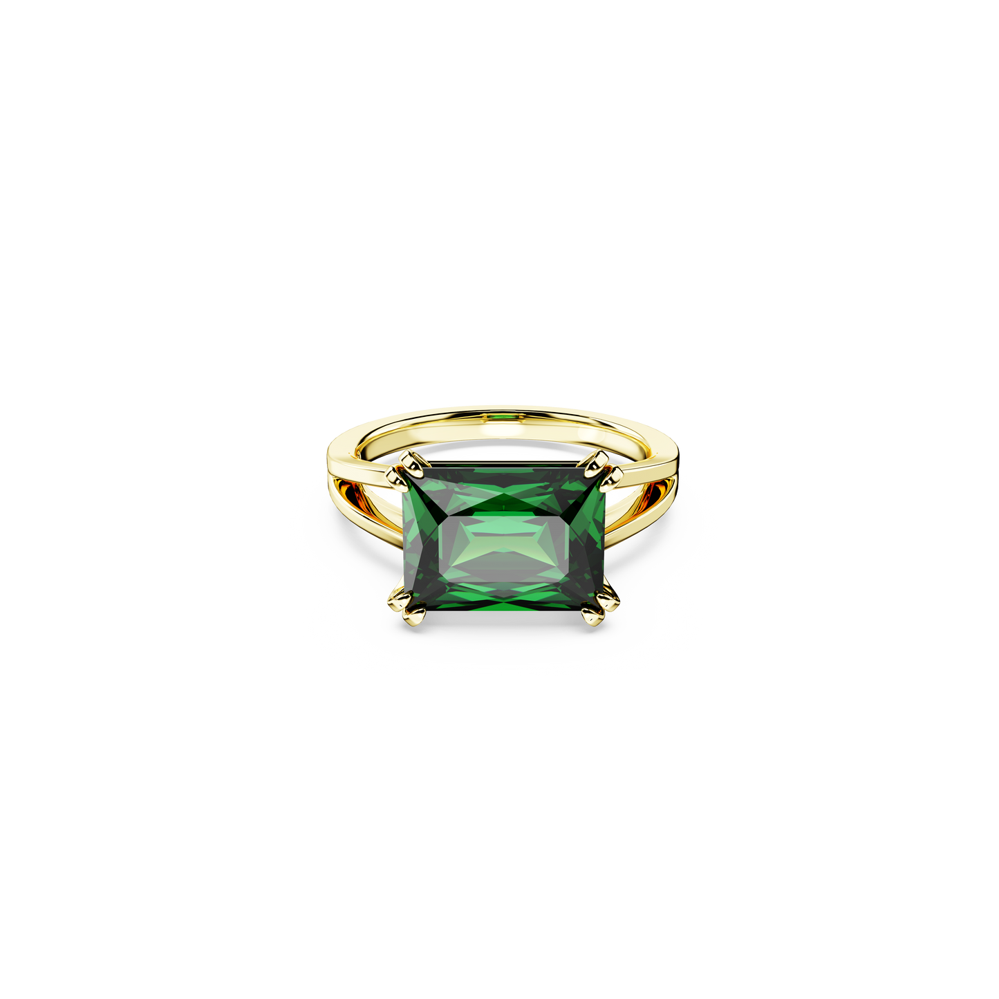 Swarovski Stilla cocktail ring, Rectangular cut, Green, Gold-tone plated