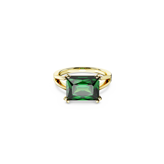 Swarovski Stilla cocktail ring, Rectangular cut, Green, Gold-tone plated