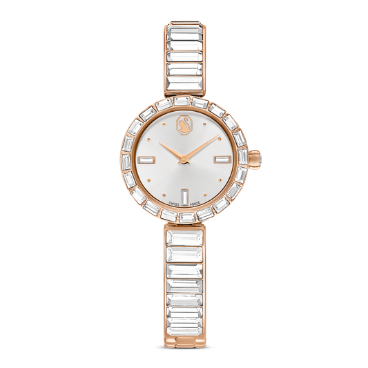 Matrix bangle watch, Swiss Made, Crystal bracelet, White, Rose gold-tone finish