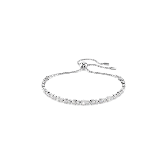 Matrix Tennis bracelet, Mixed round cuts, White, Rhodium plated